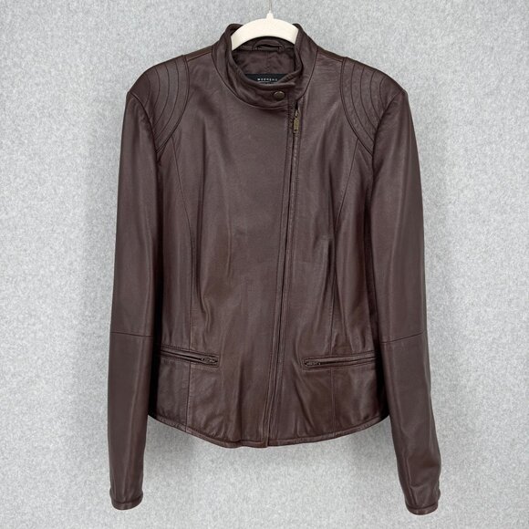 Weekend Max Mara Jackets & Blazers - Weekend MaxMara Womens Leather Biker Jacket Size 10 Chocolate Brown Butter Soft